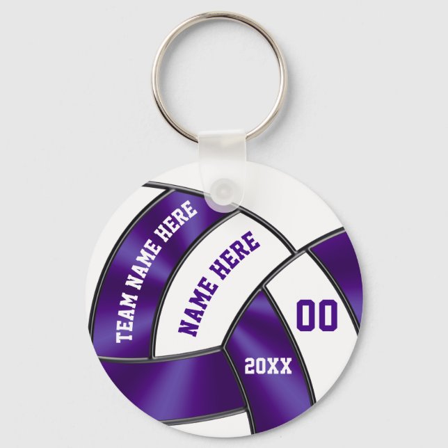 Purple and White Volleyball Gift Ideas for Players Keychain (Front)