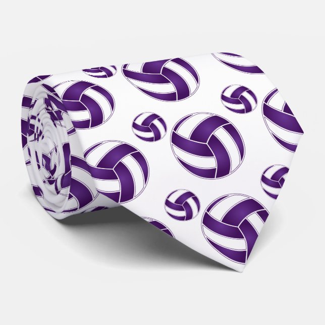 Purple and White 🏐 Volleyball Neck Tie (Rolled)