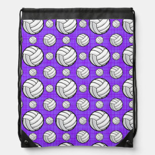 Purple and White Volleyball Pattern Drawstring Bag