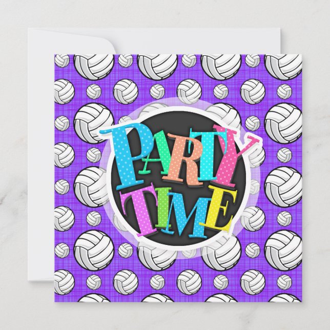Purple and White Volleyball Pattern Invitation (Front)