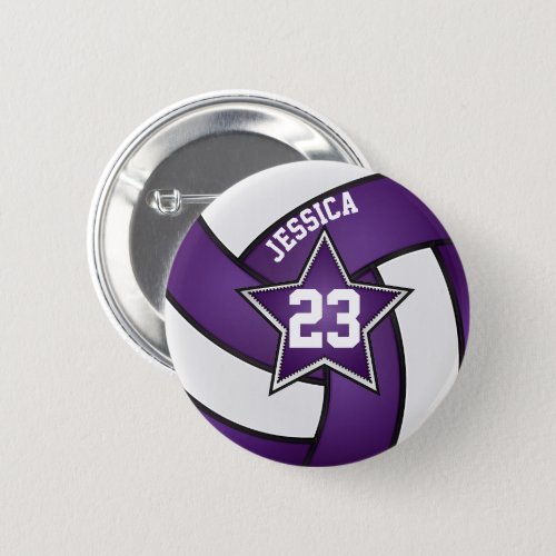 Purple and White Volleyball Star Players Button