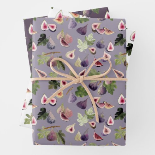 Purple and White Watercolor Figs Wrapping Paper Sheets