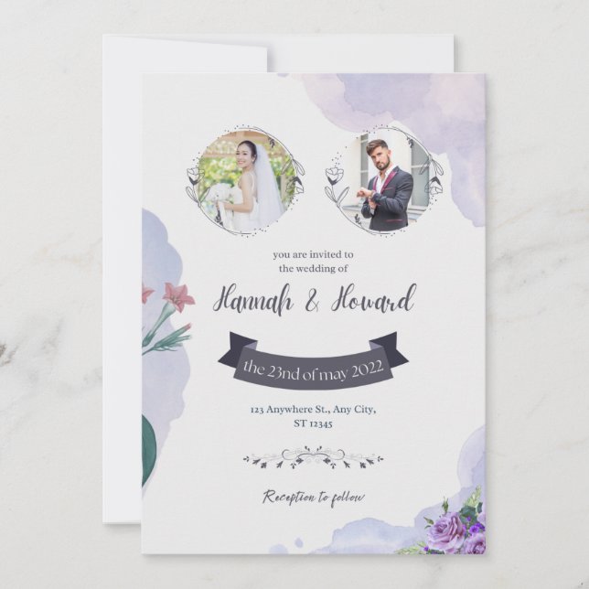 Purple and White Watercolor Wedding Invitation (Front)