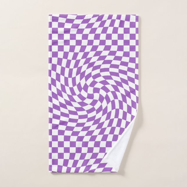 Purple and White Waved Checkered Checkerboard  Hand Towel (Hand Towel)