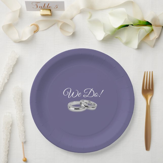 Purple and White-We Do--Wedding Rings- Paper Plates (Wedding)