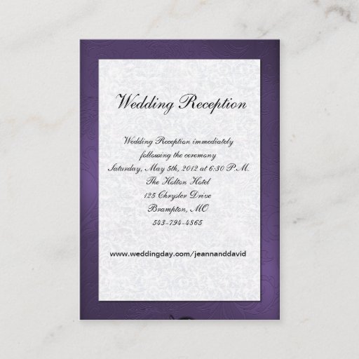 Customizable Purple and White Wedding Enclosure Card Business Card