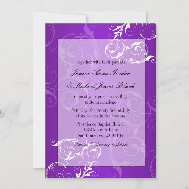 Purple and White wedding invitation (Front)
