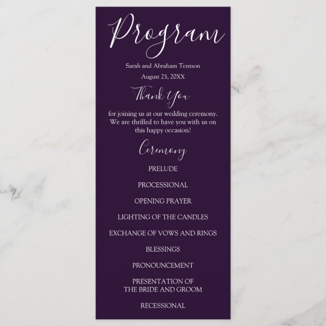 Purple and White Wedding Programs (Front)