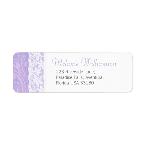 Purple and white wedding return reply address label