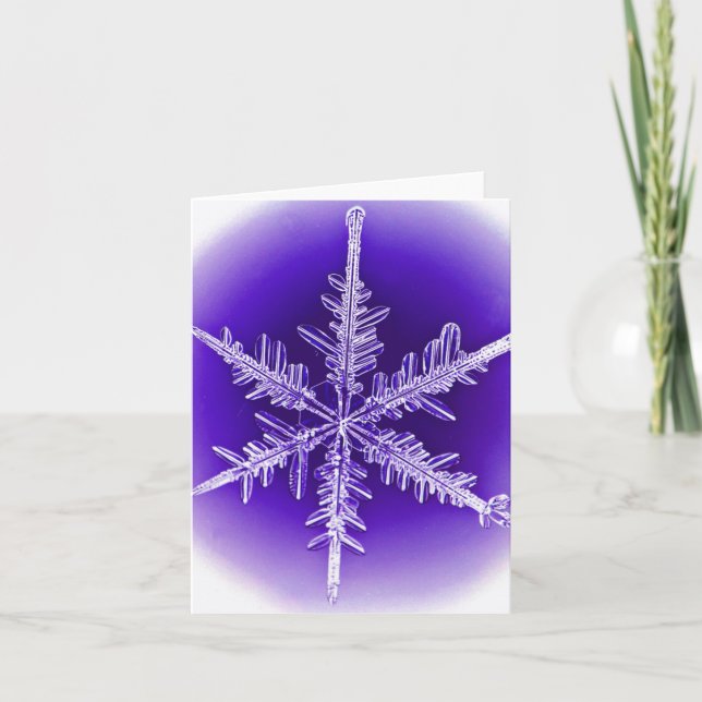 Purple and White Winter Snowflake Greeting Card (Front)