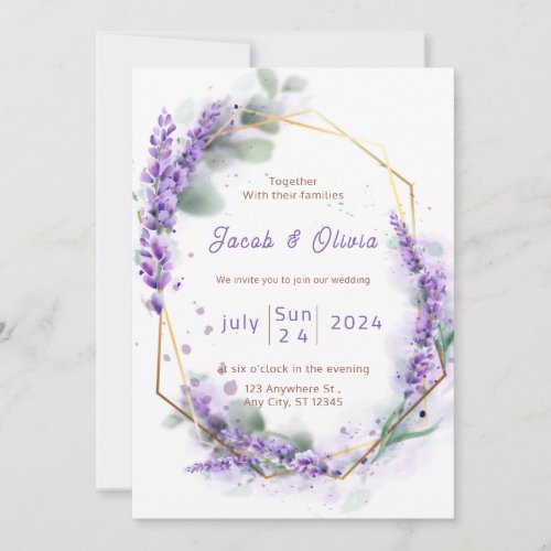 Purple and White with Lavender Wreath Wedding Invi Invitation