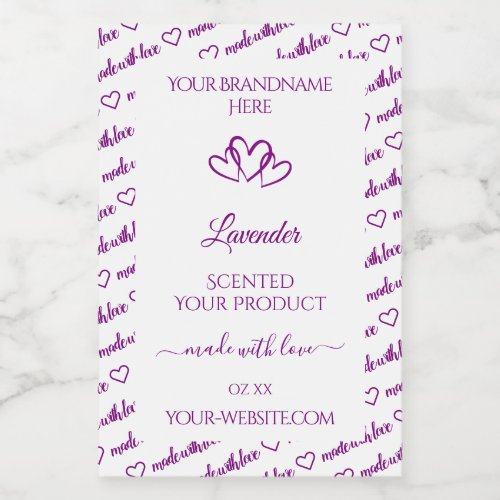 Purple and White Word Cloud Product Labels Hearts