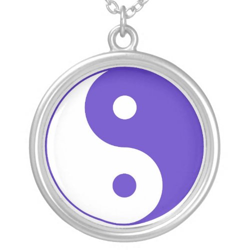 Purple and White Yin  Yang Silver Plated Necklace