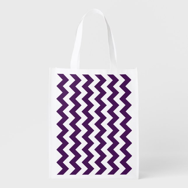 Purple and White Zigzag Grocery Bag (Front)
