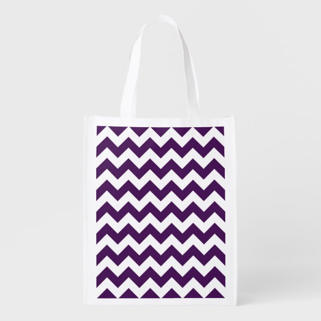 Purple and White Zigzag Reusable Grocery Bag (Front)