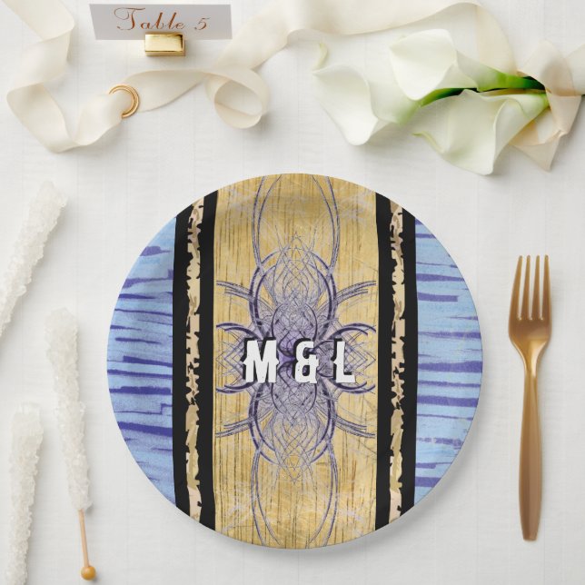 Purple and Wood Abstract by Alexandra Cook Paper Plates (Wedding)