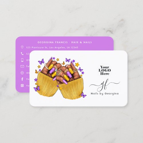 Purple and Yellow African American Nail Salon Business Card