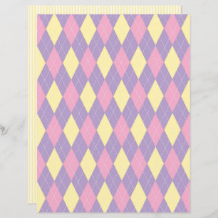 Purple and Yellow argyle striped scrapbook paper