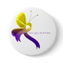 Purple and Yellow Awareness Ribbon Butterfly Button