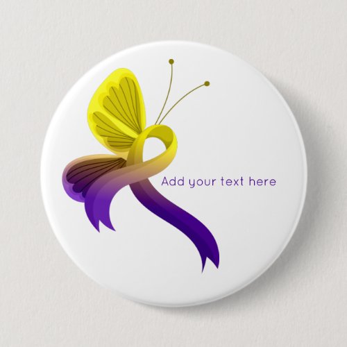 Purple and Yellow Awareness Ribbon Butterfly Button