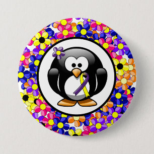 Purple and Yellow Awareness Ribbon Penguin Button