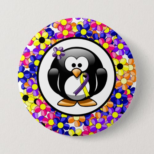 Purple and Yellow Awareness Ribbon Penguin Button