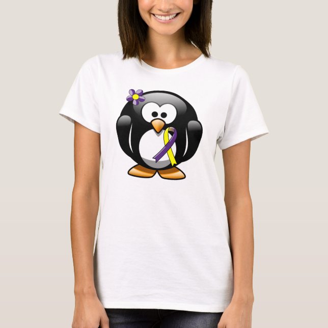 Purple and Yellow Awareness Ribbon Penguin T-Shirt (Front)