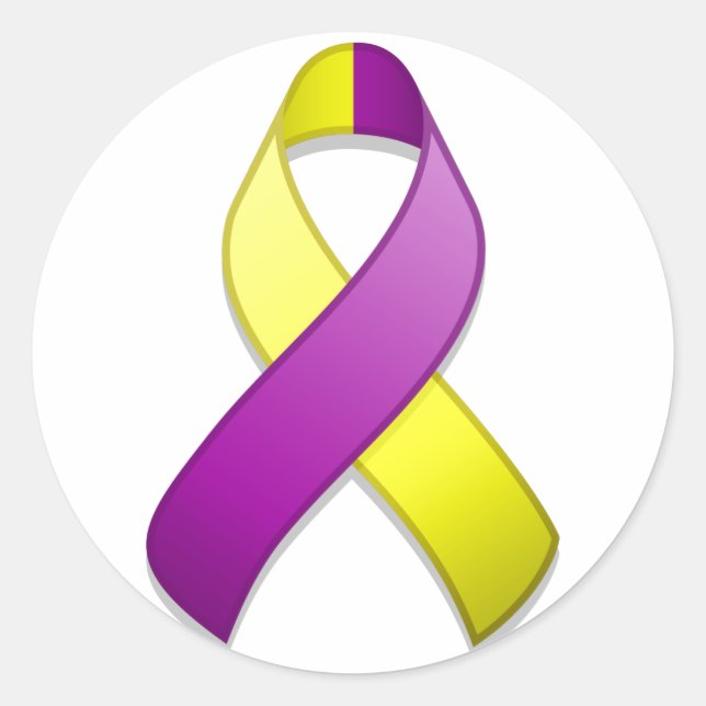 Purple and Yellow Awareness Ribbon Round Sticker (Front)