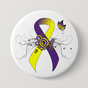 Purple and Yellow Awareness Ribbon with Butterfly Button