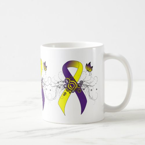 Purple and Yellow Awareness Ribbon with Butterfly Coffee Mug