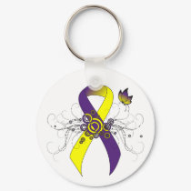 Purple and Yellow Awareness Ribbon with Butterfly Keychain
