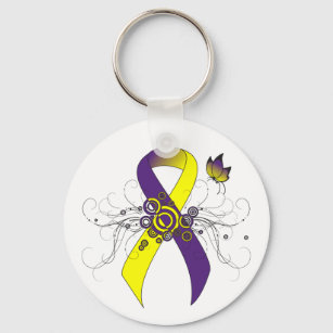 Purple and Yellow Awareness Ribbon with Butterfly Keychain