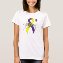 Purple and Yellow Awareness Ribbon with Butterfly T-Shirt