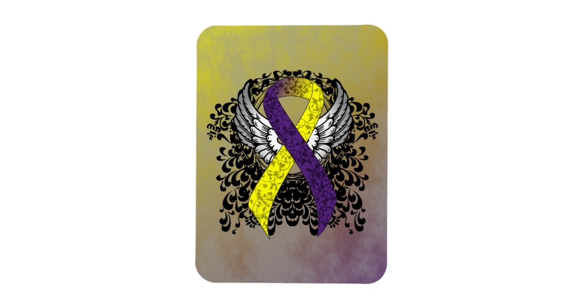 Purple and Yellow Awareness Ribbon with Wings Zazzle