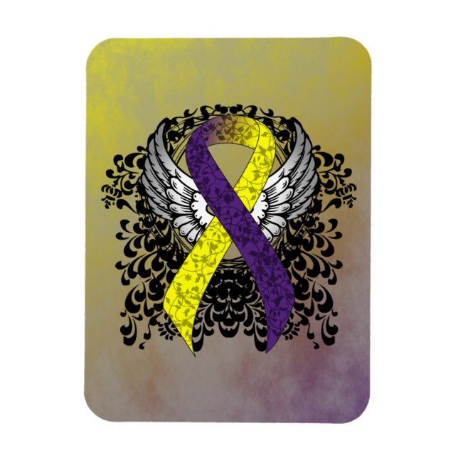 Purple and Yellow Awareness Ribbon with Wings Magnet (Vertical)