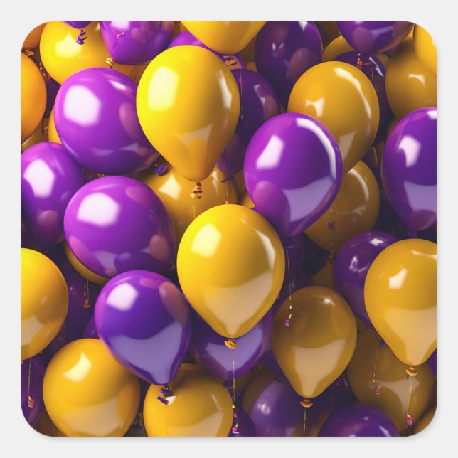 Purple and Yellow Balloons Square Sticker (Front)