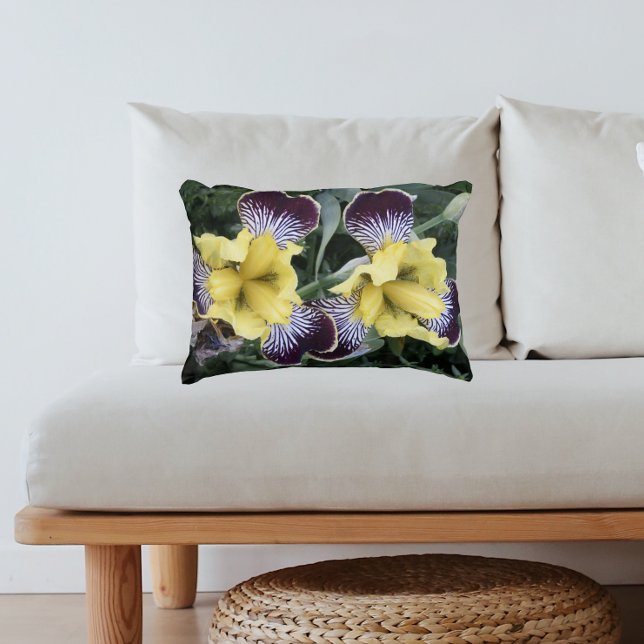 Purple and Yellow Beardless Irises Floral Accent Pillow (In Situ Sofa)
