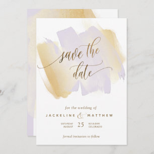 Purple and Yellow Brush Strokes, Minimal Wedding Save The Date