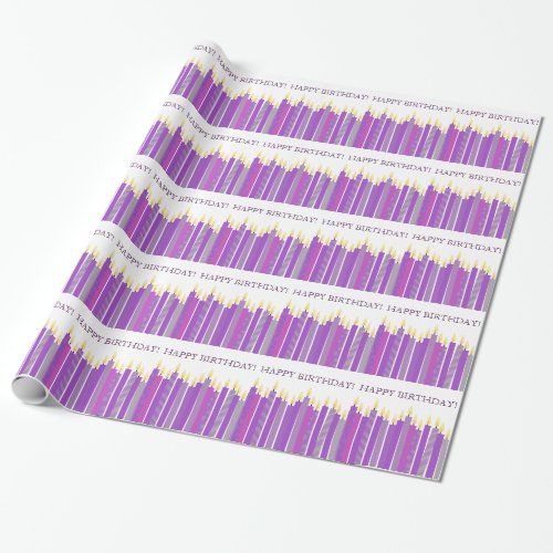 Purple and Yellow Candles Girls Birthday Wrapping Paper