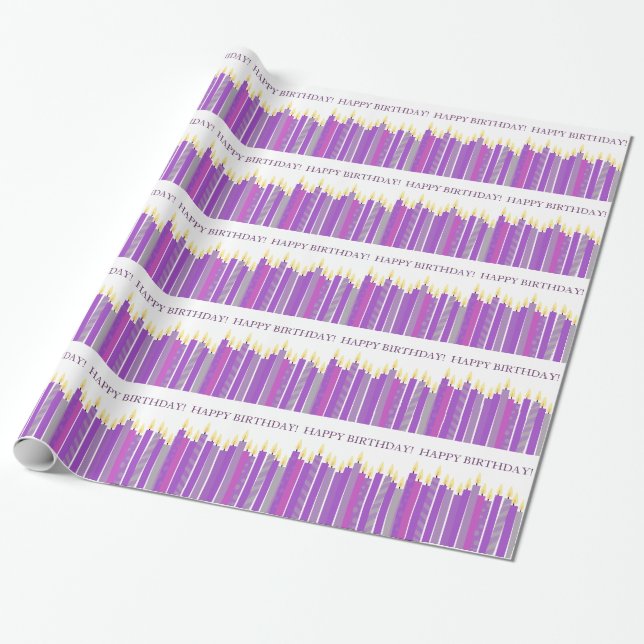 Purple and Yellow Candles Girls Birthday Wrapping Paper (Unrolled)
