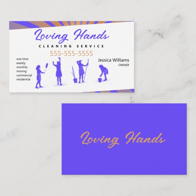 Purple and Yellow Cleaning Service Business Card (Front/Back)