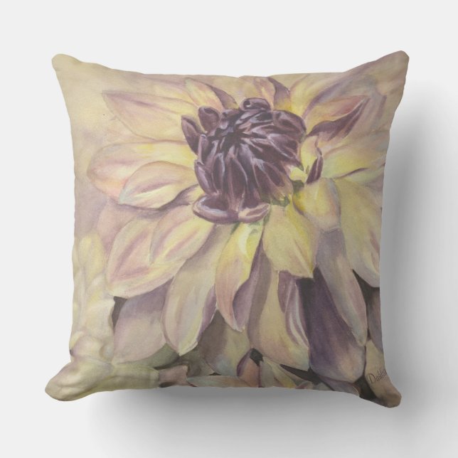 PURPLE AND YELLOW DAHLIA FLOWER PATIO OUTDOOR PILLOW (Front)