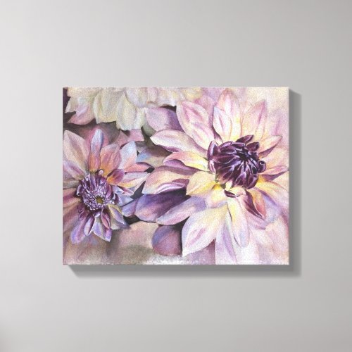 PURPLE AND YELLOW DAHLIAS WRAPPED CANVAS PAINTING
