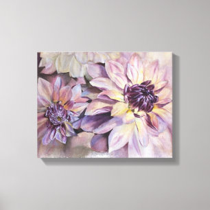 PURPLE AND YELLOW DAHLIAS WRAPPED CANVAS PAINTING PRINT