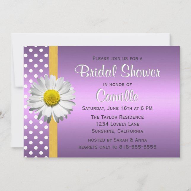 Purple and Yellow Daisy Bridal Shower Invitation (Front)