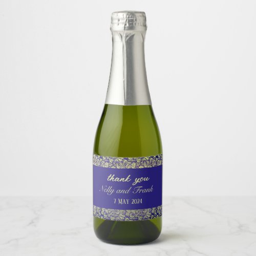 Purple and yellow damask wedding sparkling wine label