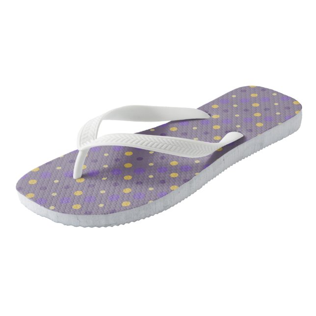 Purple and yellow dots flip flops (Angled)