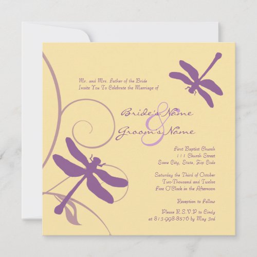 Purple and Yellow Dragonfly Wedding Invitation