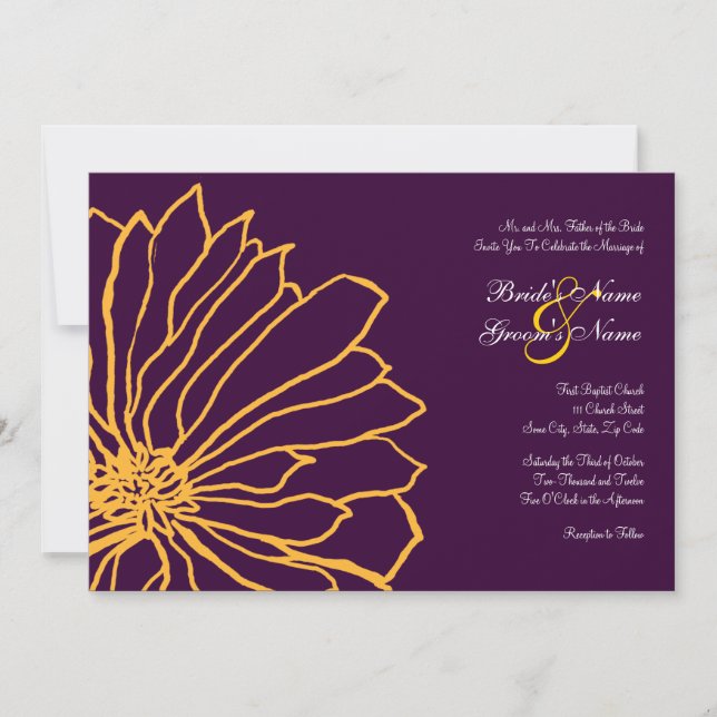 Purple and Yellow Floral Wedding Invitation (Front)