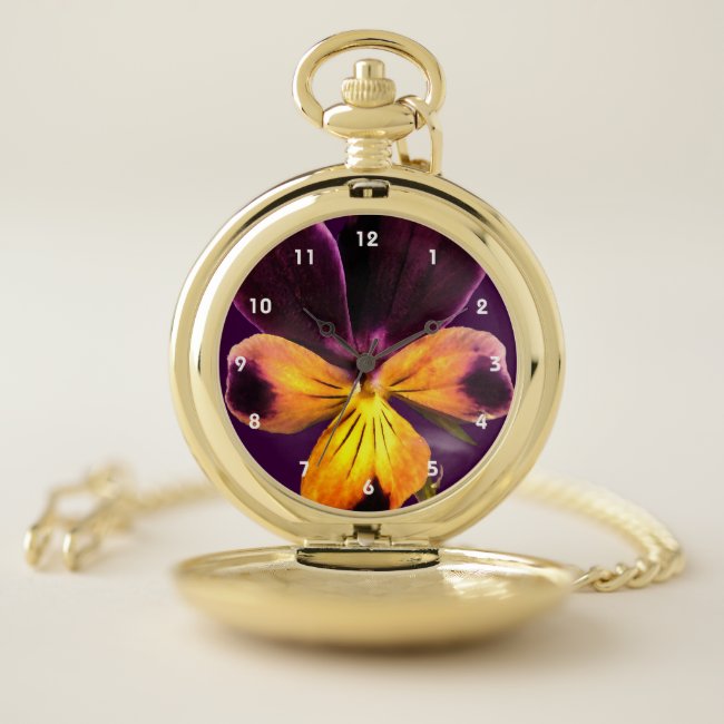 Purple and Yellow Flower Abstract Pocket Watch